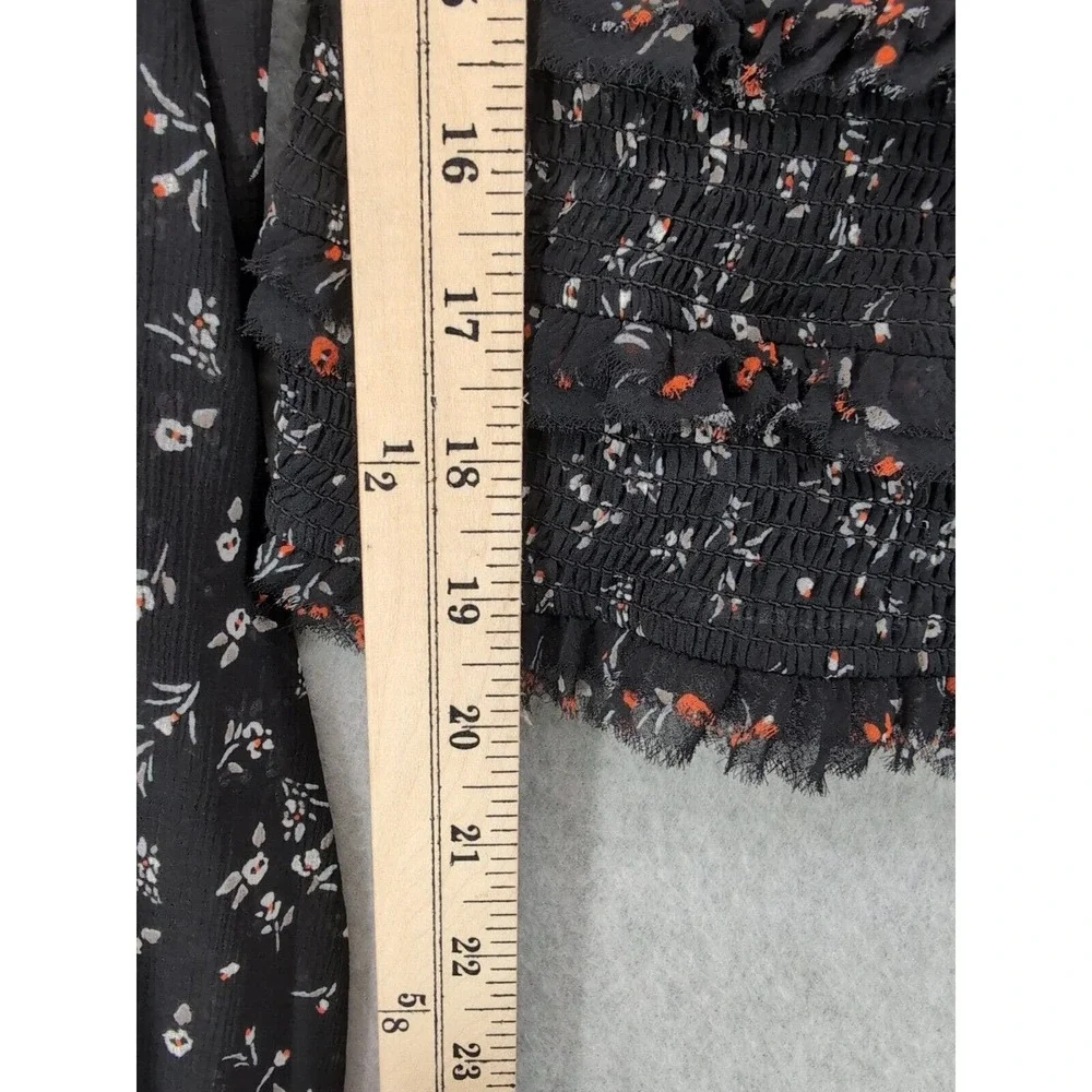 Free People Women's Black Floral Smocked Printed Lolita‎ Blouse Top Size S